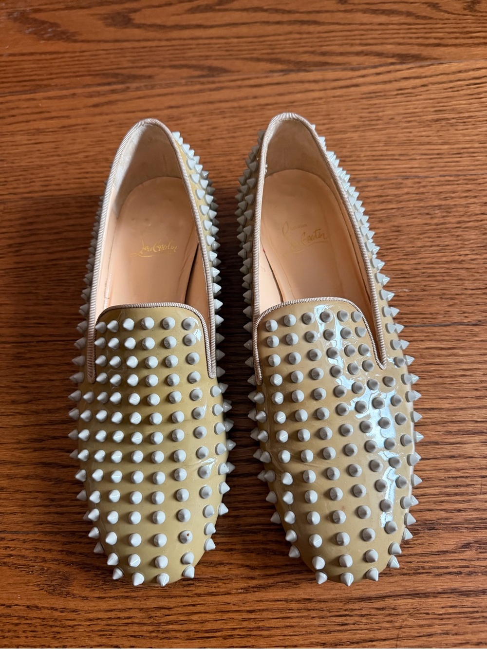 Christian Louboutin Beige Spike-Embellished Loafers